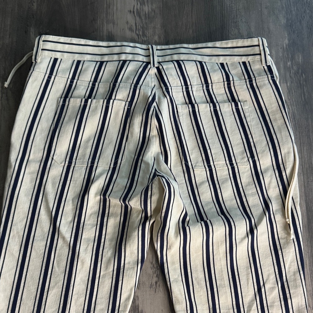 Vanessa Bruno Cream and Navy Striped Straight Leg Pants With Lace Up Side Detail - Picture 8 of 8